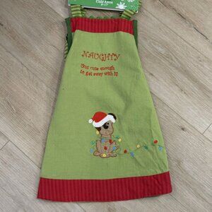 Child's Christmas Apron 20" x 17" Puppy Santa Lights Naughty Red Green BRAND NEW